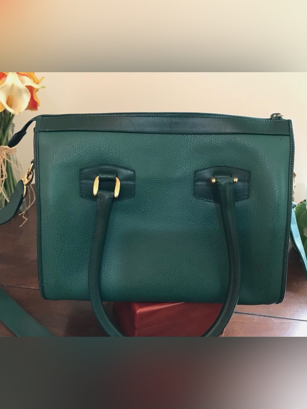 Authentic GUCCI Emerald-Green Color Leather Tote Hand Bag Pre-owned Very Good+ - Picture 7 of 14